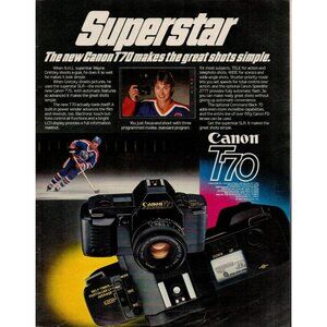 1984 Canon T70 Camera f/ Wayne Gretsky Vintage Print Ad (L8)